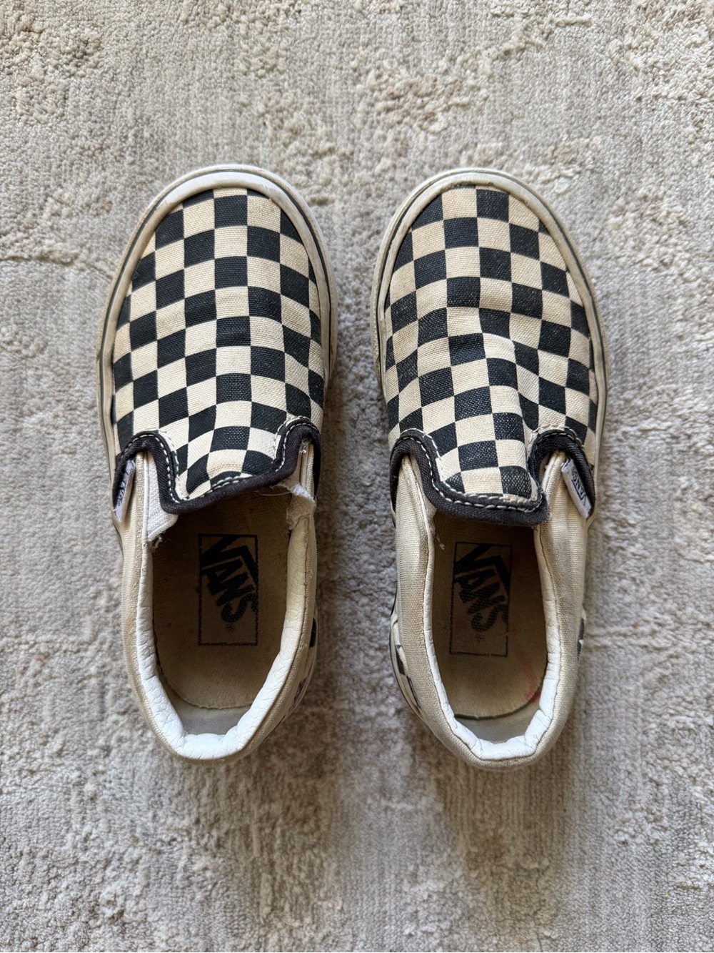 Vans Kids Slip-On Checkerboard Sneakers in Black & Cream